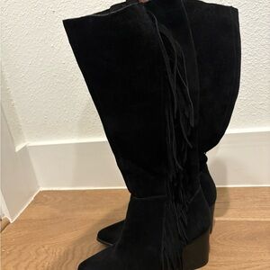 Steve Madden Black Suede Fringe Heeled Boots